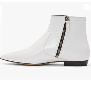 XYD Women's Pointed Closed Toe Flats Ankle Boots Low Heel Basic Booties White
